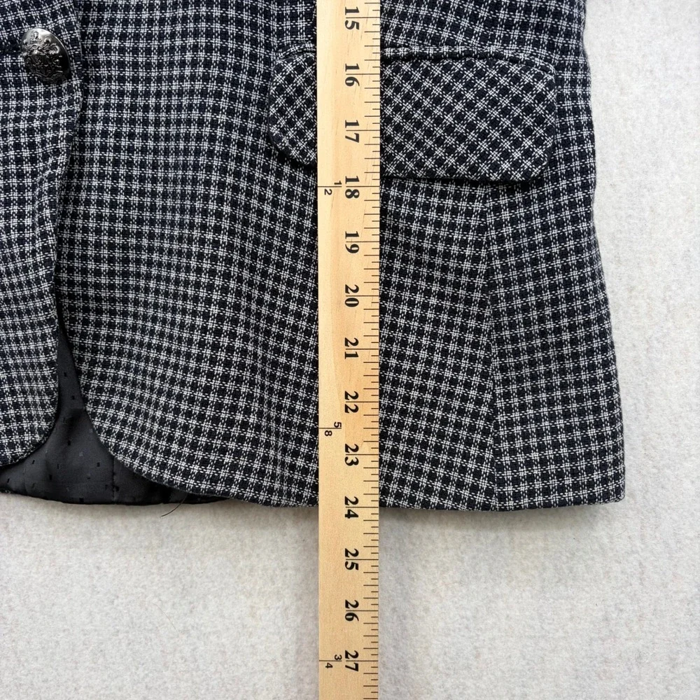 Veronica Beard Navy White Check Cotton Blazer Jacket Crest Button Womens 16